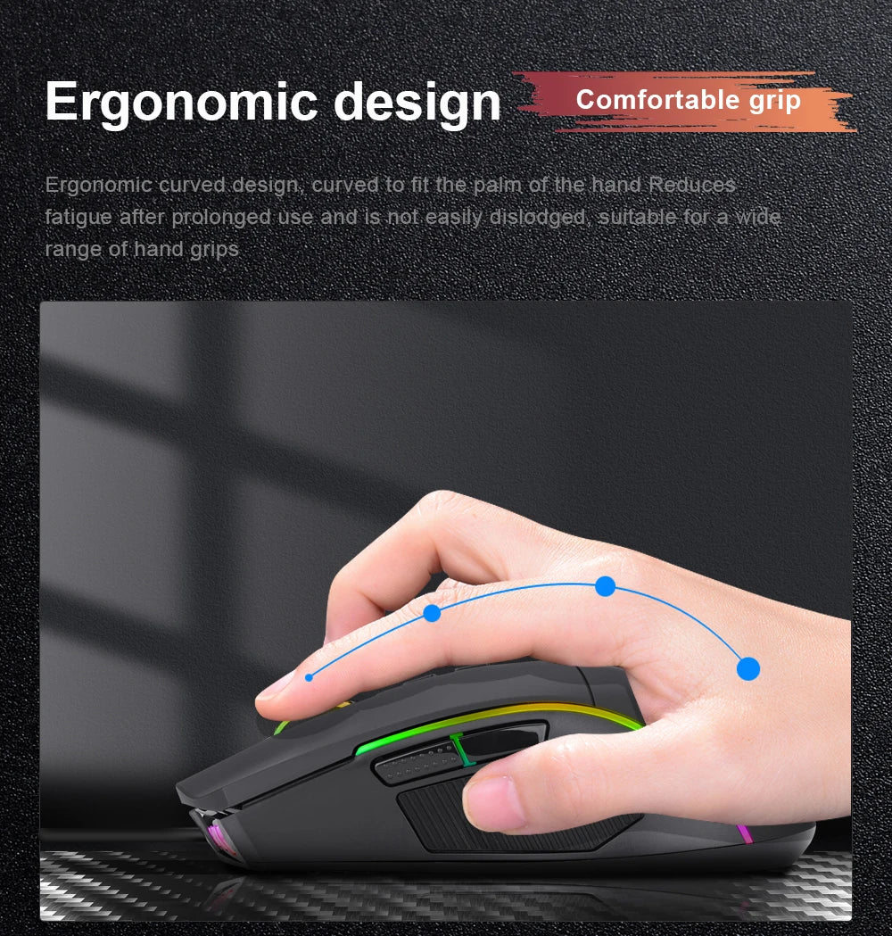 Redragon Lonewolf G105 RGB USB Wired Gaming Mouse – 8,000 DPI, 8 Programmable Buttons, Ergonomic Design for PC & Laptop Gamers