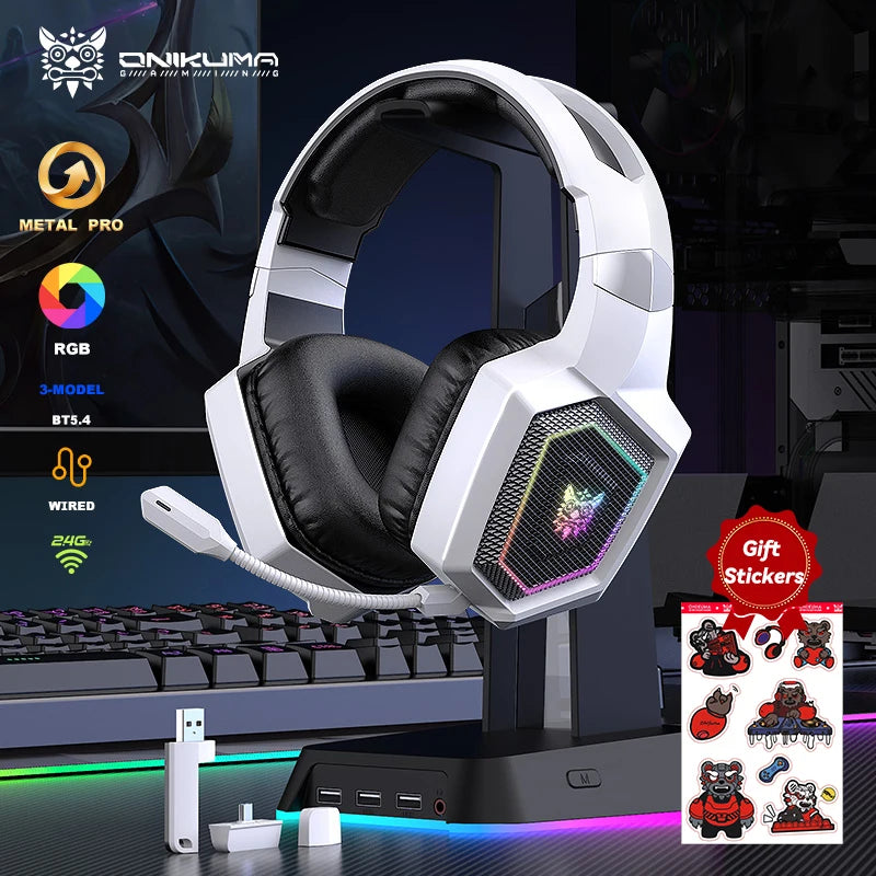 ONIKUMA 2.4GHz Wireless Gaming Headset – Noise-Canceling Mic, RGB Light, for PS5/PS4/PC/Mac