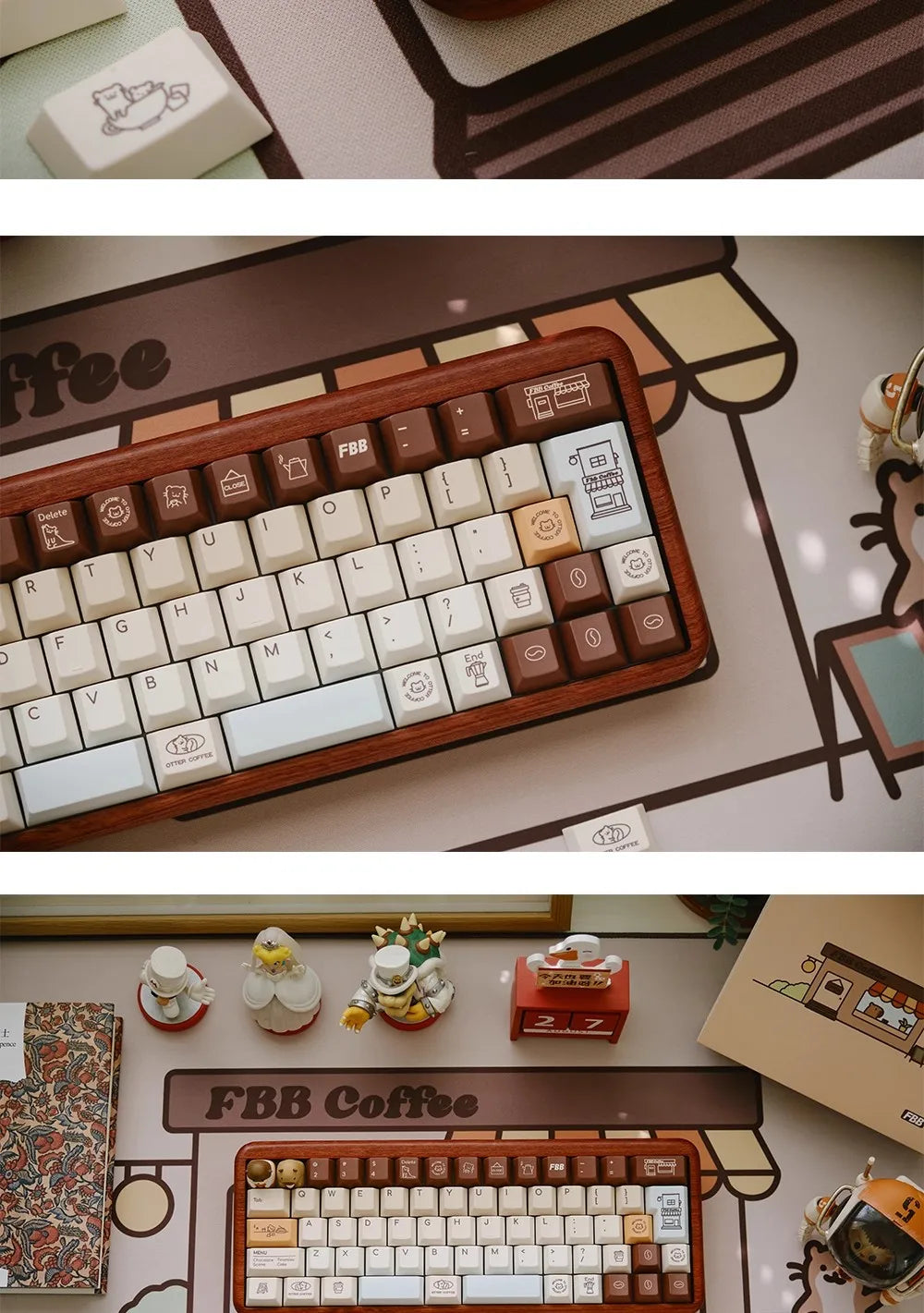 FBB Otter Coffee Theme Keycaps – PBT, Gaming Mechanical Keyboard Keycaps for MX Switch, PC Custom DIY Cute Artisan Accessory