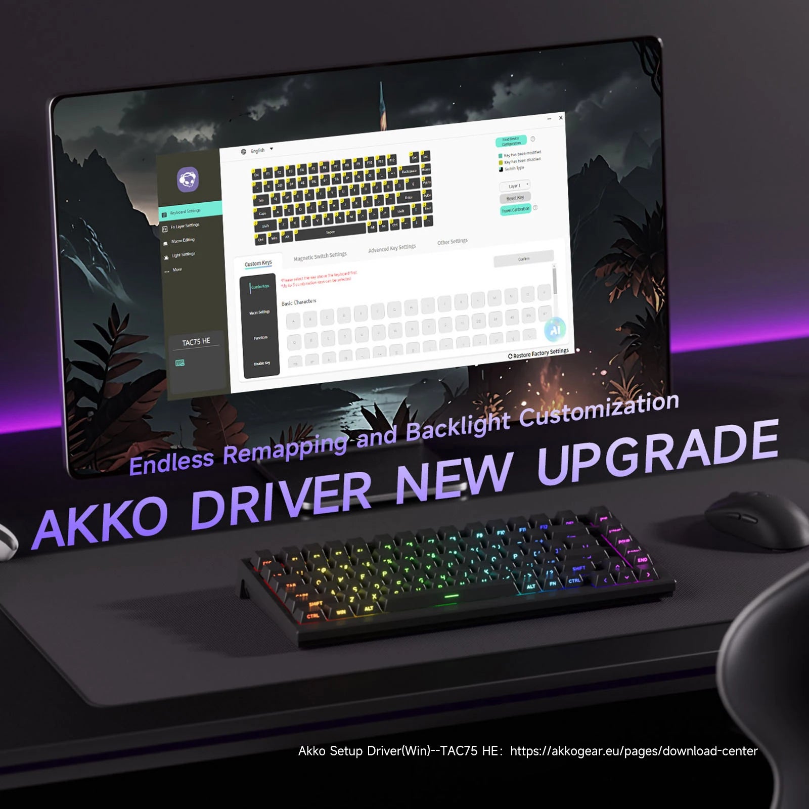 AKKO TAC75 HE Magnetic Switch Keyboard – 75%, Rapid Trigger 0.005mm, 8K RGB, Wired Esports Custom Gaming Keyboard