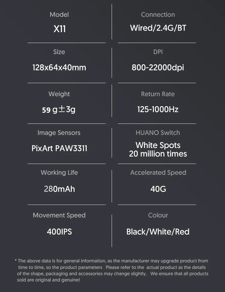 ATTACK SHARK X11 Tri-Mode Gaming Mouse – Bluetooth / 2.4G, PAW3311 Sensor, RGB, Magnetic Charging Dock, Esports Mouse