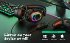 FIFINE RGB Gaming Headset with Mic – 7.1 Surround Sound, Over-Ear, 3 EQ Modes for PC/PS4/PS5