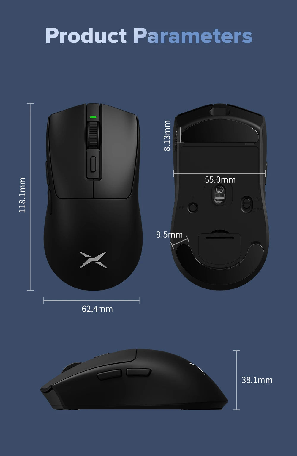 Delux M600 Series Wireless Gaming Mouse – 52g Lightweight, 2.4G Dual-Mode, 26,000 DPI, Macro Support, Rechargeable