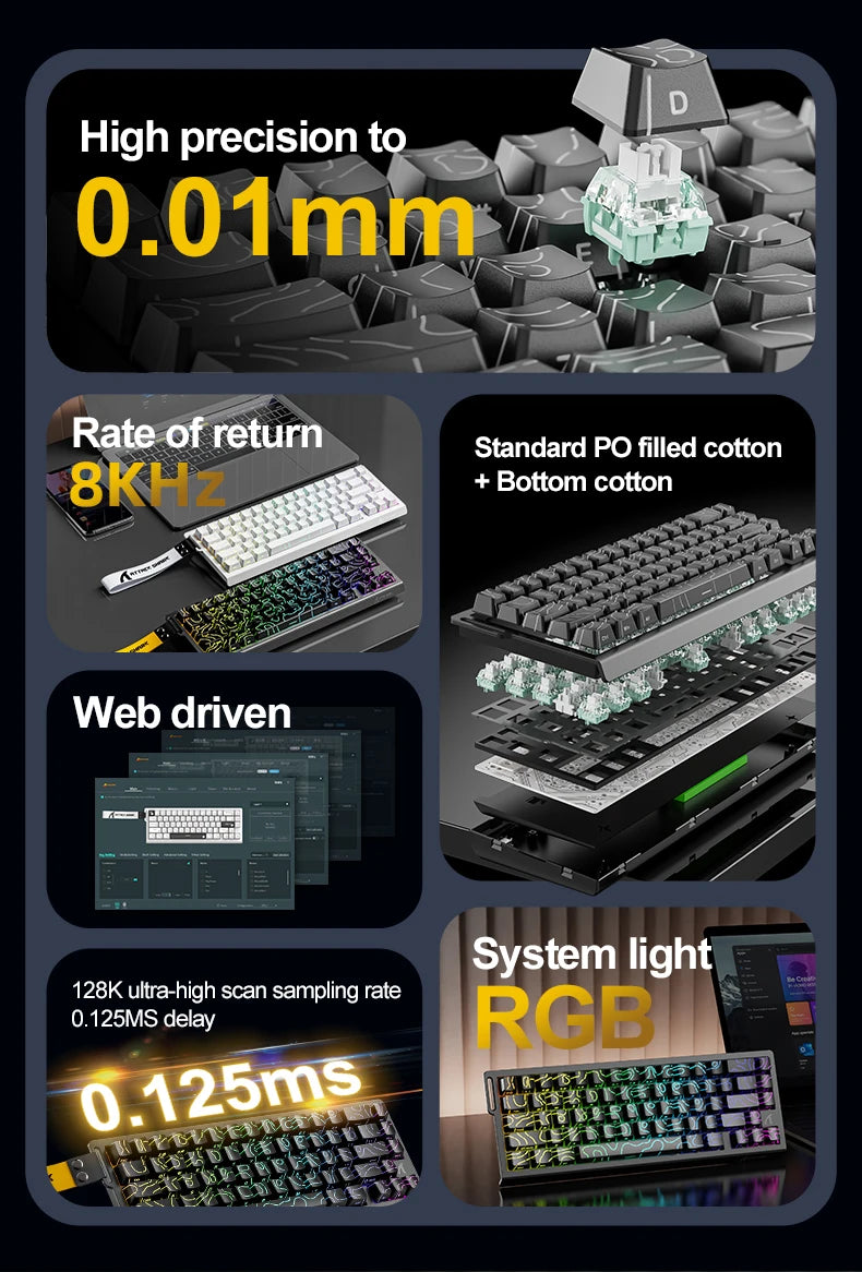 ATTACK SHARK X68HE Magnetic Mechanical Keyboard – Red Switch, Wired, 0.01mm Rapid Trigger, 8000Hz, SOCD/RS, 0.125ms, 128K Rate