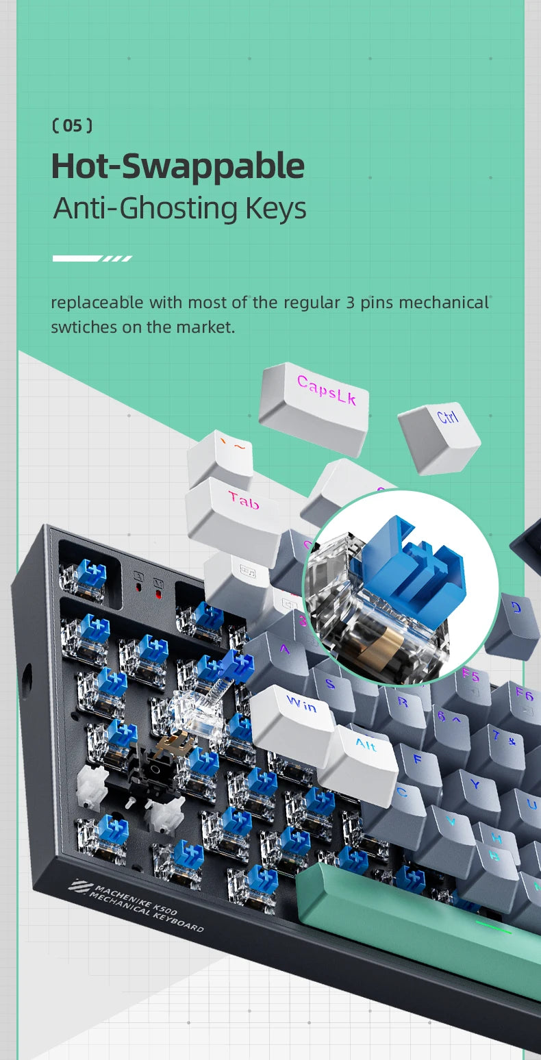 MACHENIKE K500-B94 Mechanical Keyboard – 94 Keys (90%), Wired Gaming Keyboard, Hot-Swappable, RGB Backlight, for PC & Laptop