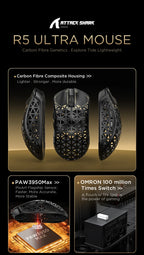 ATTACK SHARK R5 ULTRA Wireless Gaming Mouse – 8K Polling Rate, PAW3950MAX Sensor, 42,000 DPI, Carbon Fiber Ultra-Light, Pro Esports Edition