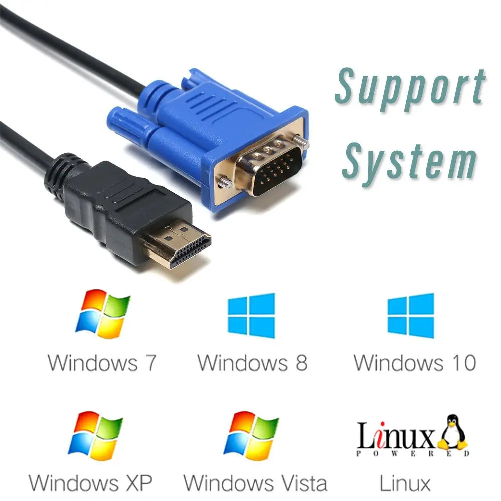 1-5m HDMI-Compatible To VGA Cable Male to Male 1080P AV Adapter Cord Converter For PC HDTV