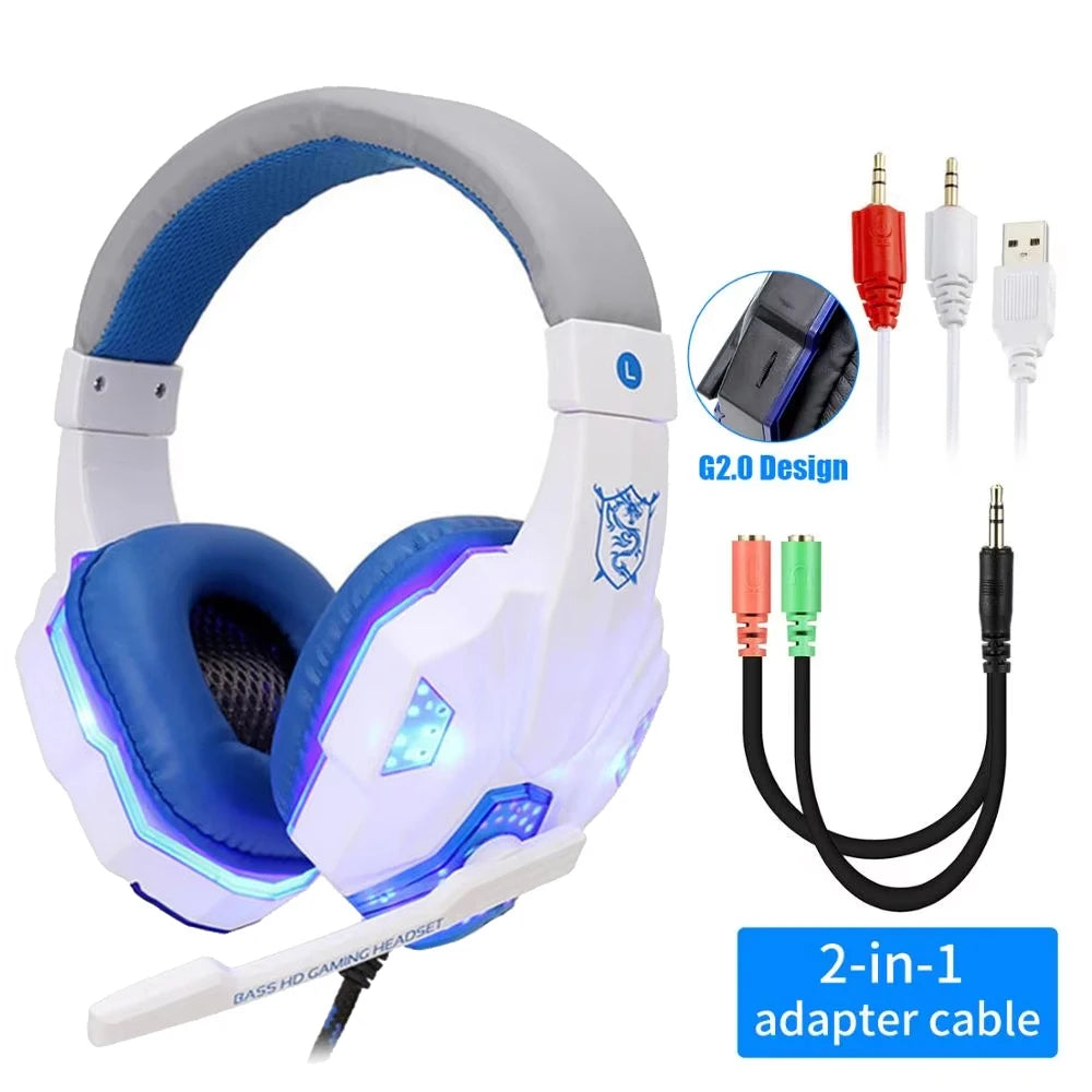 Professional Wired Gaming Headset – LED Light, Bass Stereo Sound, Mic for PC/PS4/PS5/Xbox