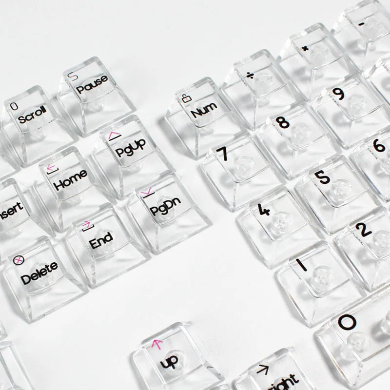 132 Keys Korean Layout Keycaps – Cherry Profile, White Transparent PC Keycaps, UV Printing Crystal Keycaps for MX Switches Gaming Keyboard