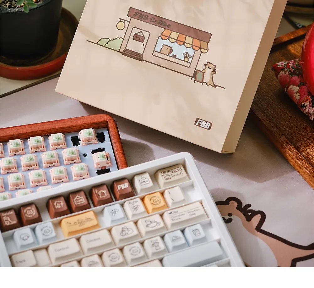 FBB Otter Coffee Theme Keycaps – PBT, Gaming Mechanical Keyboard Keycaps for MX Switch, PC Custom DIY Cute Artisan Accessory