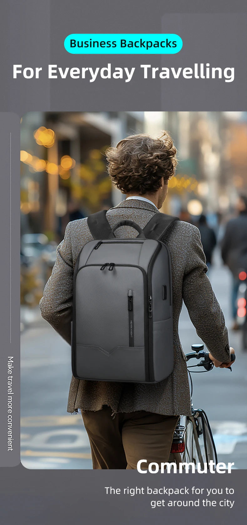 HcanKcan Men's Waterproof Business Backpack - 15.6 Inch Laptop Bag with Large Capacity for Travel, Work & School