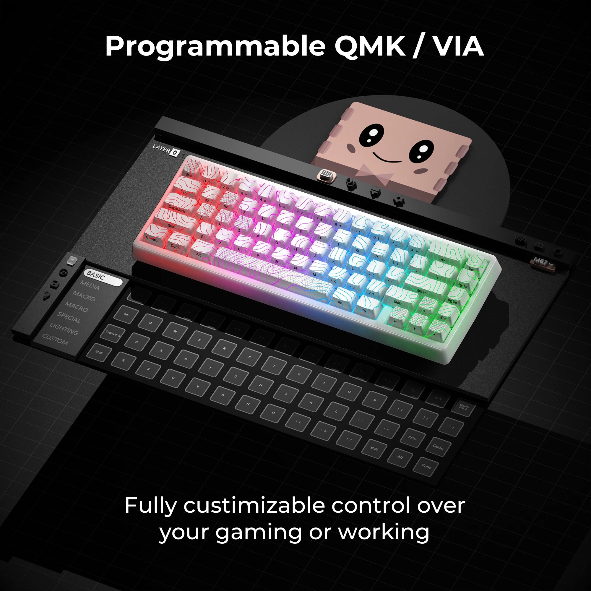 XVX M67 JadeStone Mechanical Keyboard – 65% Layout, IMD-Tech Keycaps, Hot-Swappable, Gasket Mount, Tri-Mode Wireless, Custom RGB