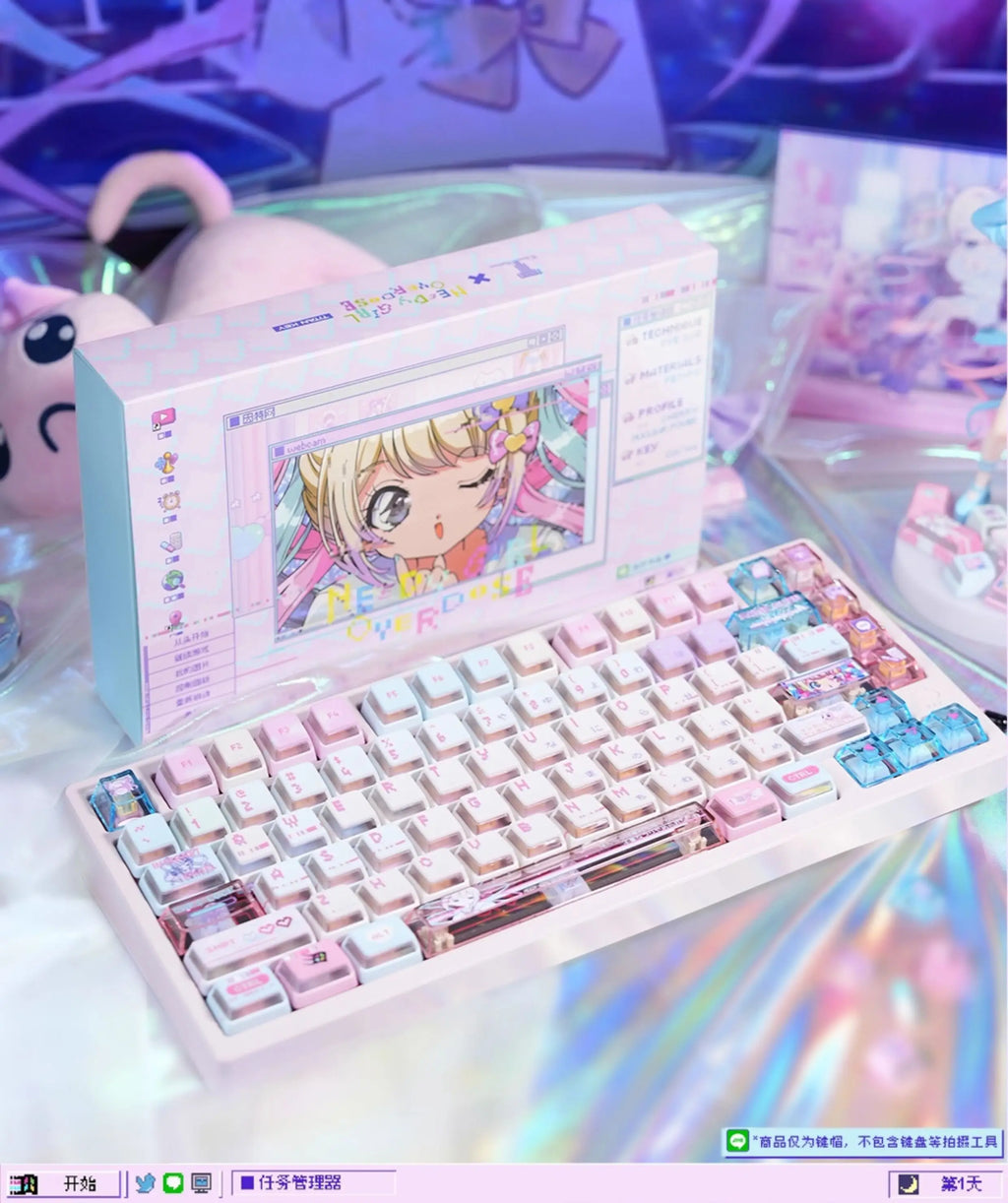 Anime NEEDY Girl Overdose Keycaps – Cute PBT + PC Translucent, Cherry Profile, Custom Keycaps for Mechanical Keyboard Gaming Gifts
