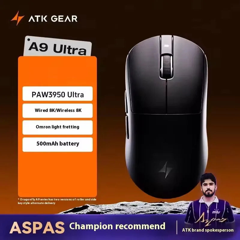 ATK Dragonfly A9 Series Wireless Gaming Mouse – Tri-Mode Connection, PAW3950 Sensor, Nordic 52840 Chip, 8K Polling Rate, 53g Lightweight, for Laptop & PC Gaming