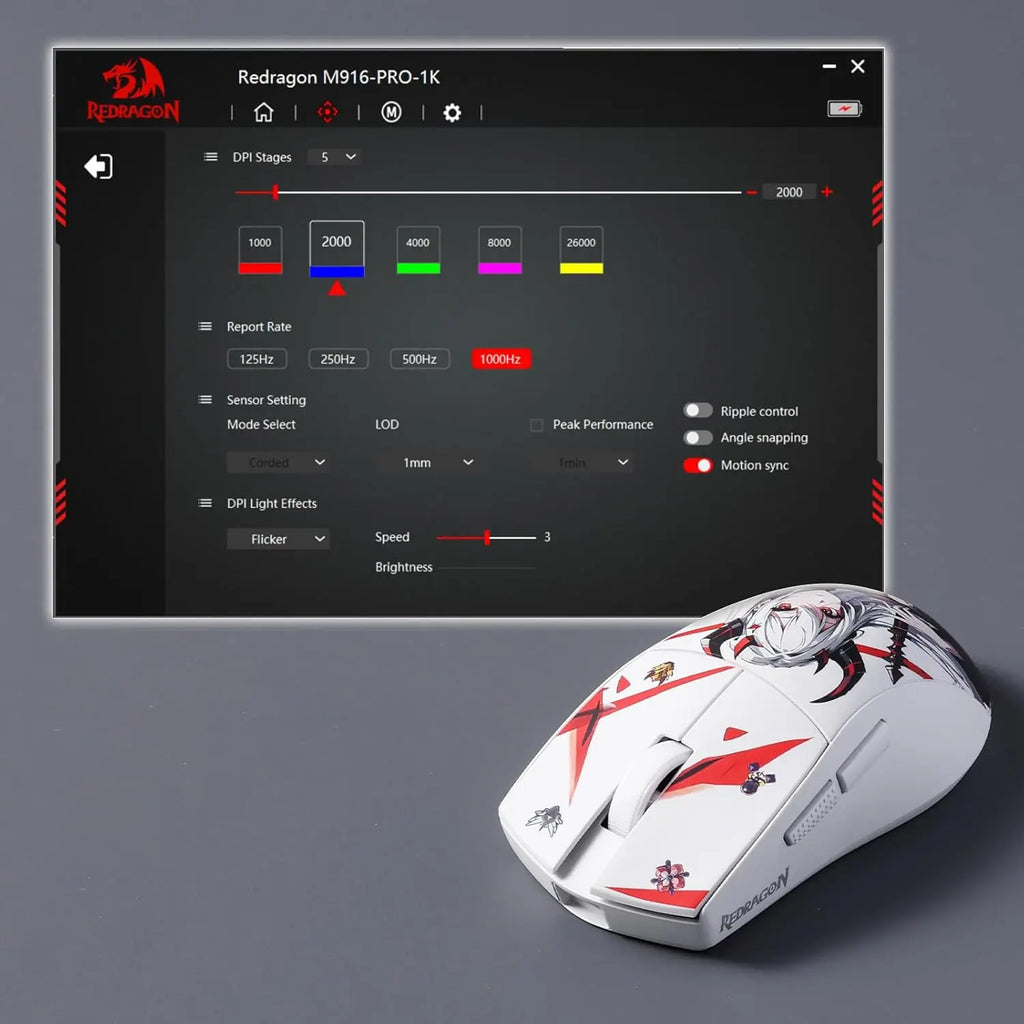 Redragon M916AK PRO Anime Edition Gaming Mouse – 3-Mode Wireless, 42g Ultra-Light, 26K DPI, Fully Programmable Buttons