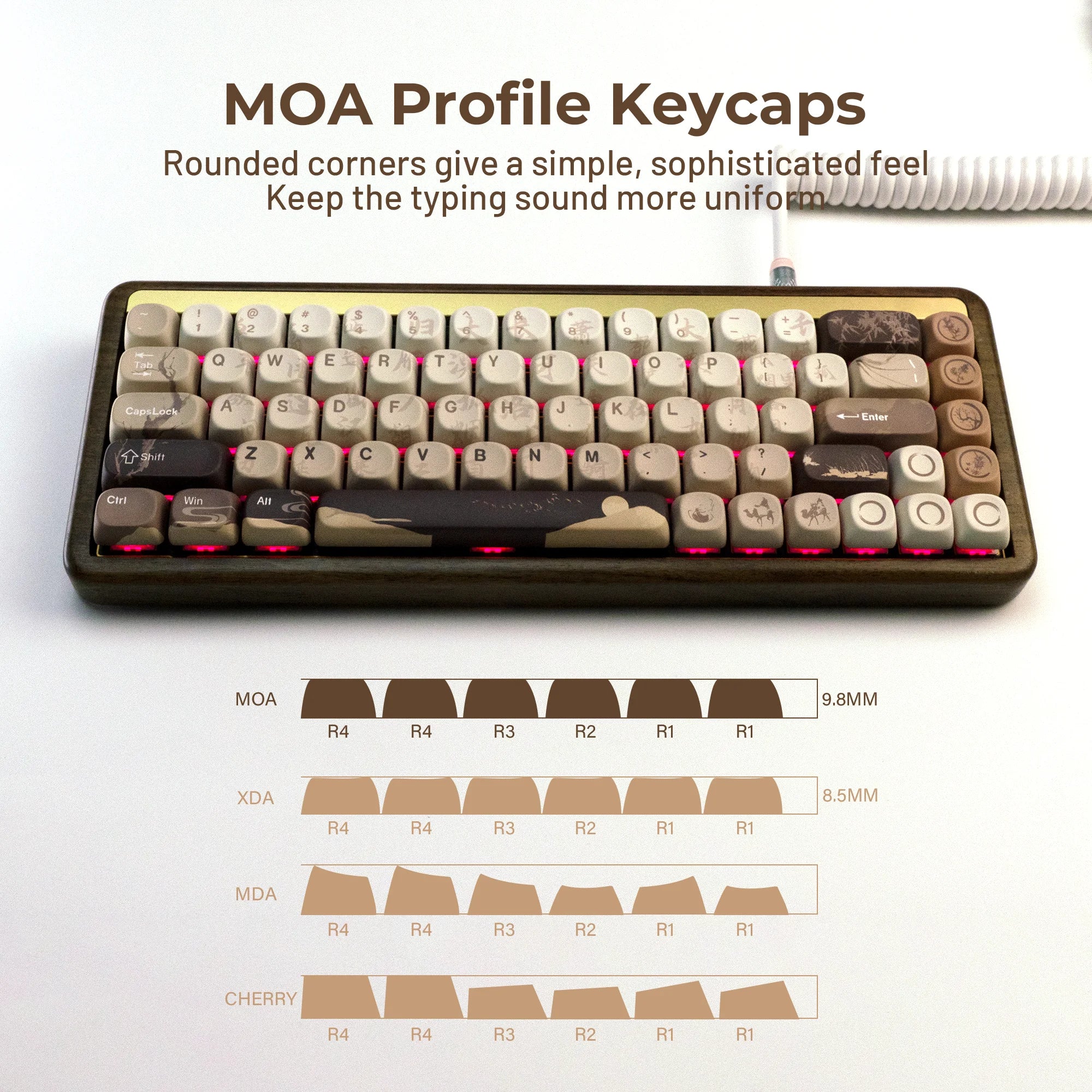 XVX Brown MOA Keycaps – Chinese Style PBT, 140 Keys, Thermal Sublimation, Cherry MX Mechanical Keyboard Keycaps Accessories