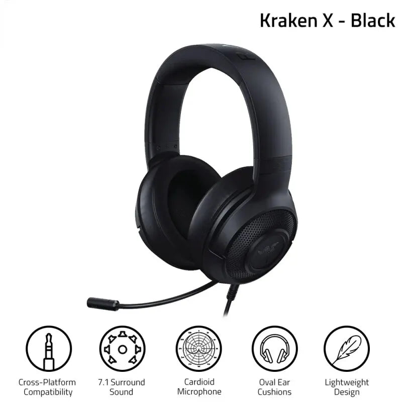 Razer Kraken X Essential Gaming Headset – 7.1 Surround Sound, Cardioid Mic, 40mm Drivers