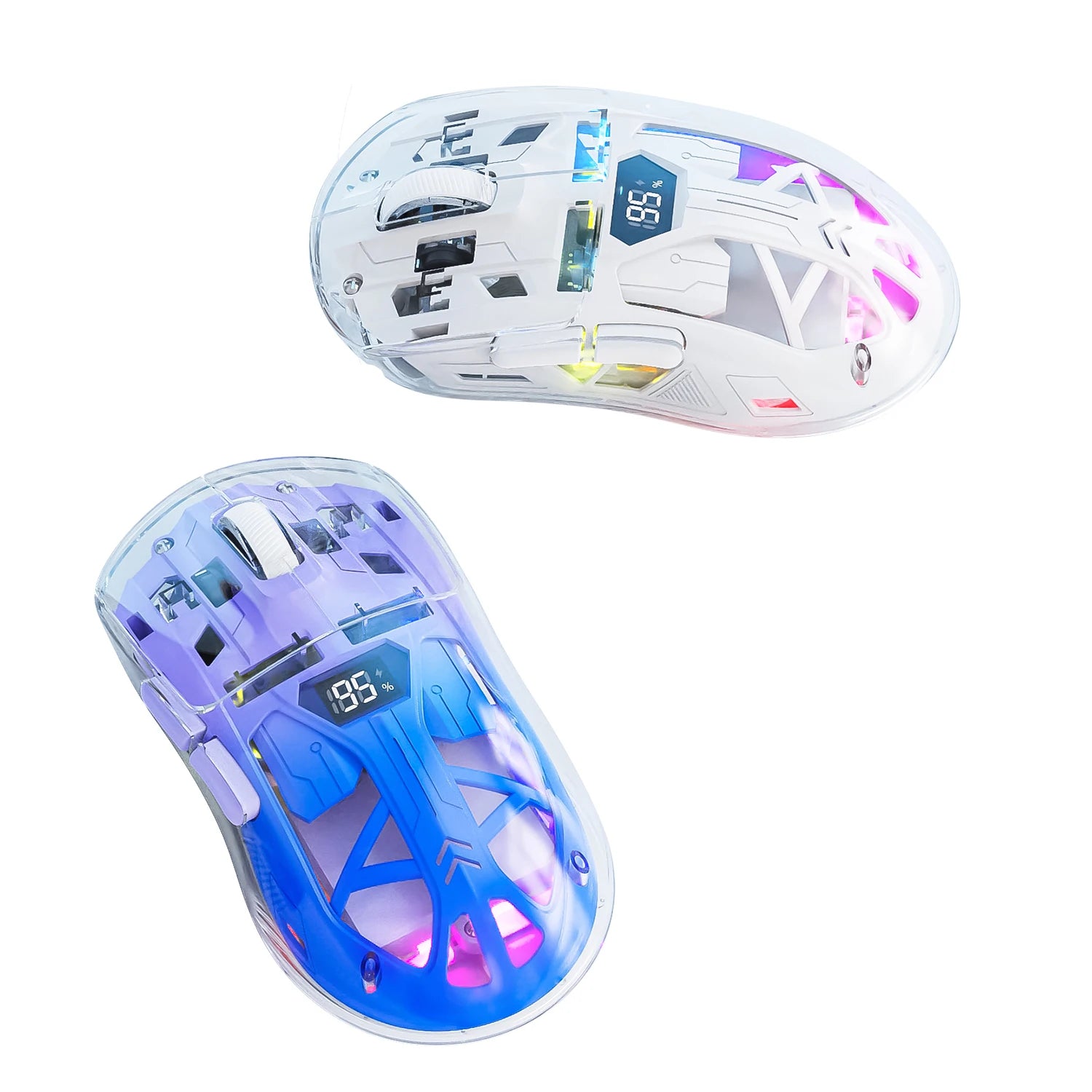 FreeWolf A2 Transparent RGB Wireless Gaming Mouse – Battery Display, Bluetooth & 2.4G, PixArt PAW3212 Sensor