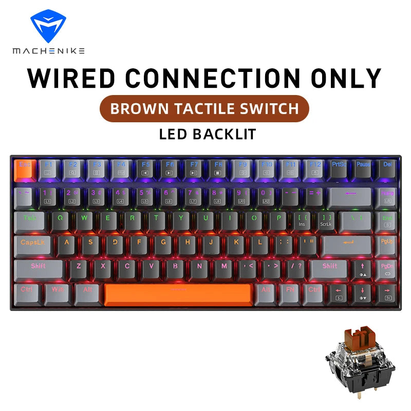 Machenike K500A-B84 Mechanical Keyboard – 75% TKL, 84 Keys, Hot-Swappable, Wired Gaming Keyboard, 6-Color Backlight