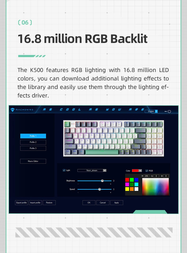 MACHENIKE K500-B94 Mechanical Keyboard – 94 Keys (90%), Wired Gaming Keyboard, Hot-Swappable, RGB Backlight, for PC & Laptop