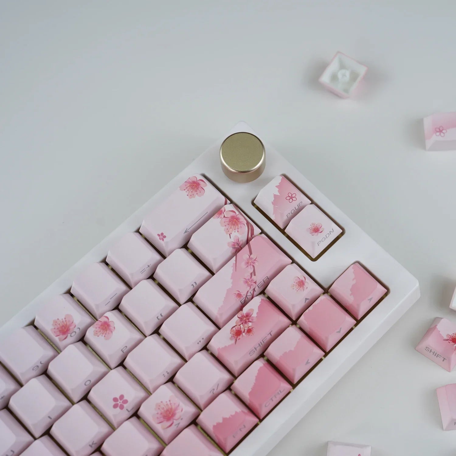 Blossom Side-Print Keycaps – 127 Keys, Cherry Profile, PBT Double-Shot, Shine-Through Keycaps for Mechanical Keyboard