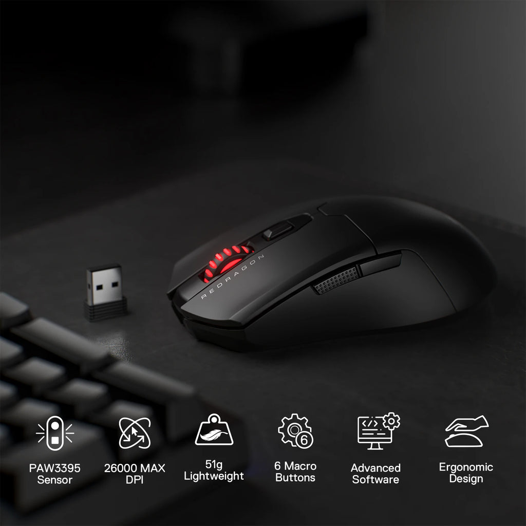 Redragon M995 PRO Wireless Gaming Mouse – 26,000 DPI Wired/Wireless Gamer Mouse, Bluetooth & 2.4G Wireless