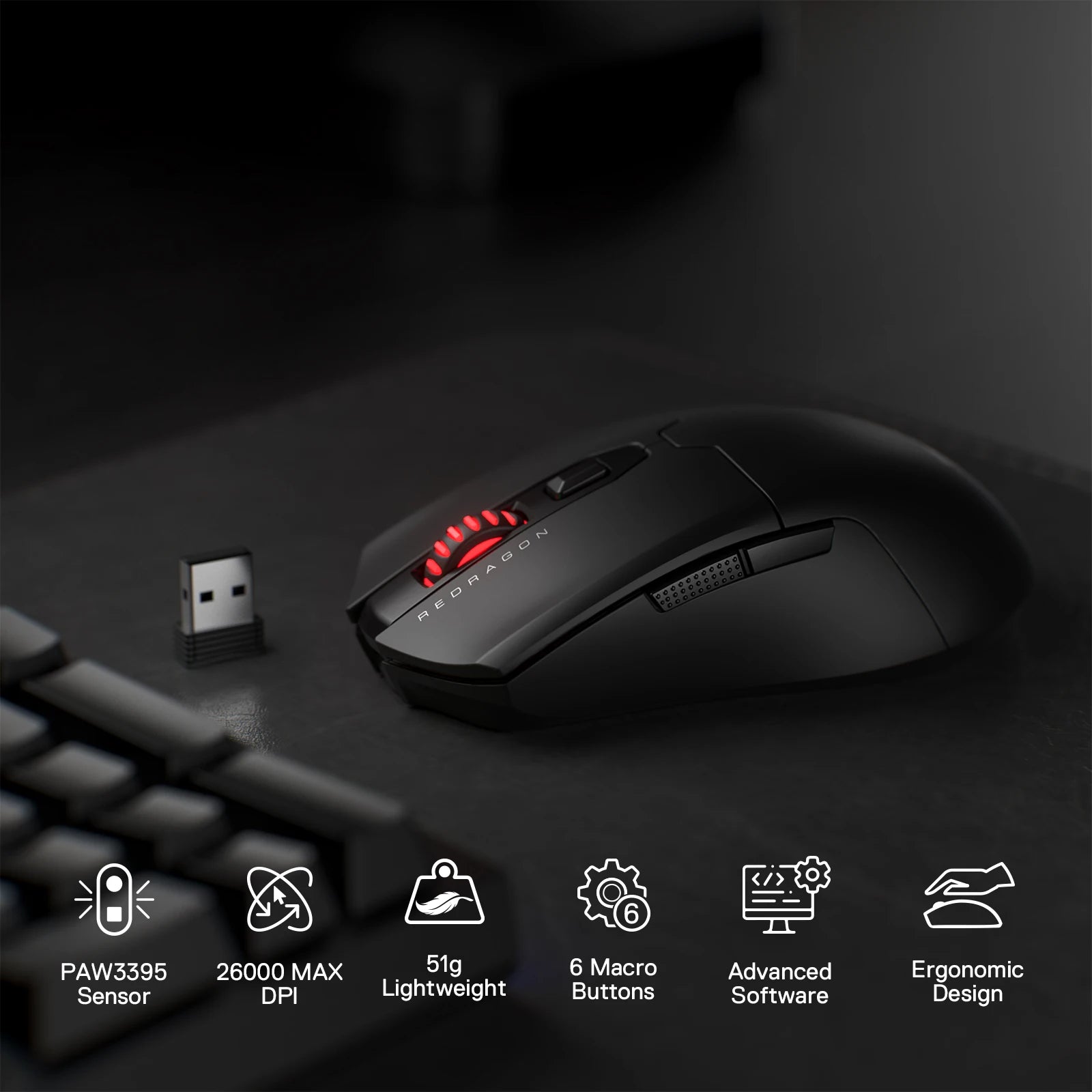 Redragon M995 PRO Wireless Gaming Mouse – 26,000 DPI Wired/Wireless Gamer Mouse, Bluetooth & 2.4G Wireless