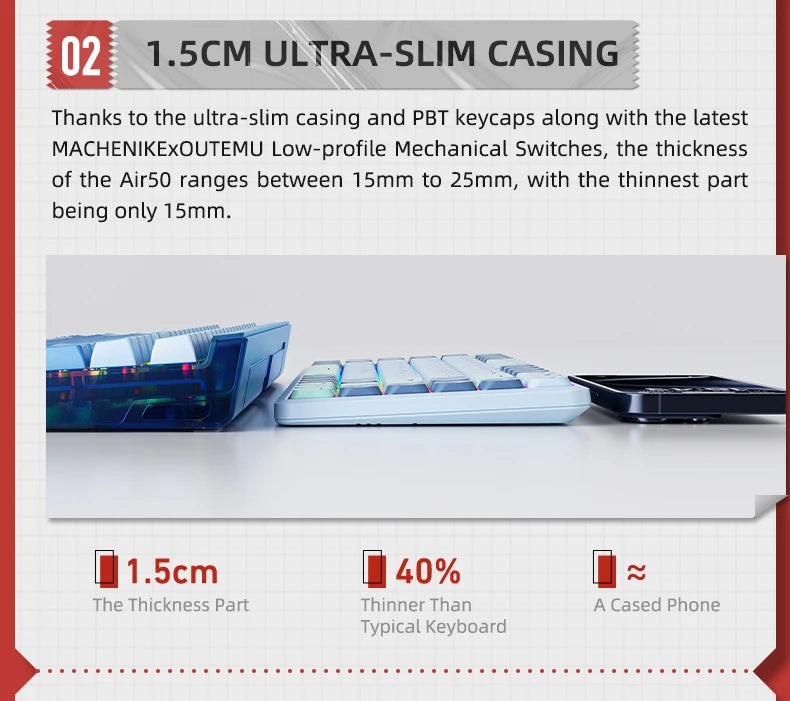 MACHENIKE AIR50 Low-Profile Mechanical Keyboard – 75% Layout, Hot-Swap, RGB Backlit, Tri-Mode, Productivity Keyboard for Laptop & PC