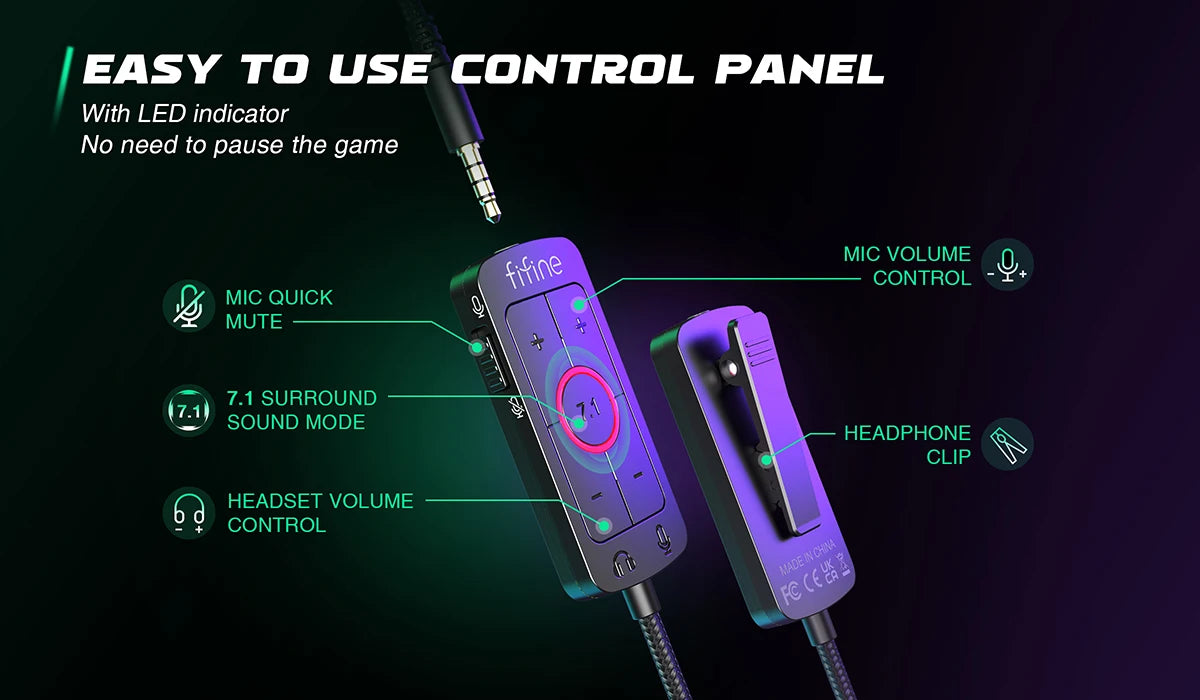 FIFINE H9 Gaming Headset – USB & 3.5mm, 7.1 Surround Sound, Volume Control & Mute Switch