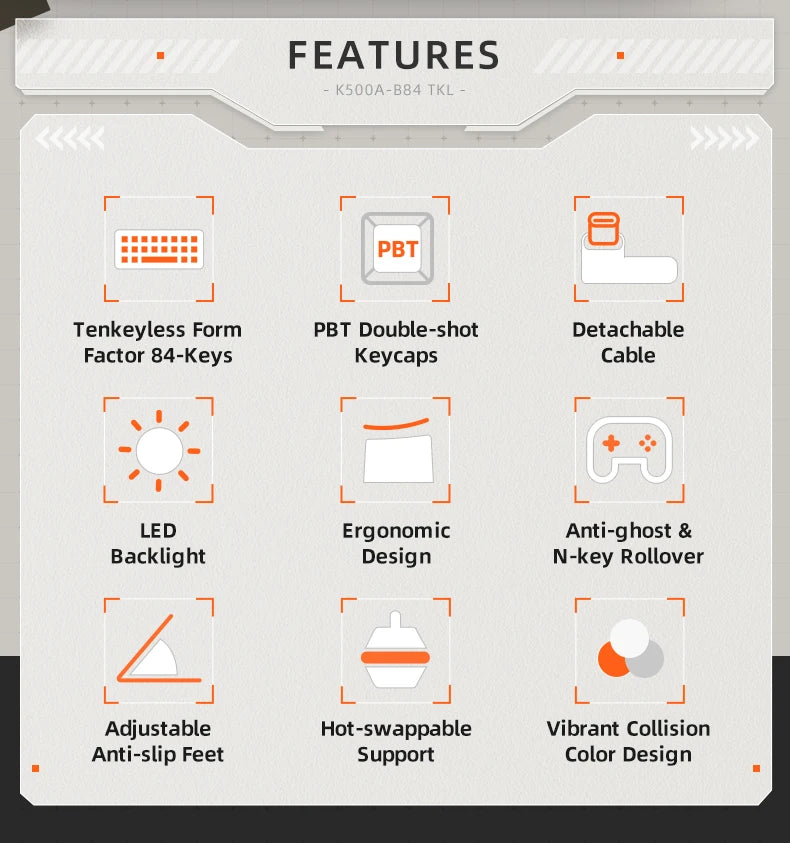 Machenike K500A-B84 Mechanical Keyboard – 75% TKL, 84 Keys, Hot-Swappable, Wired Gaming Keyboard, 6-Color Backlight