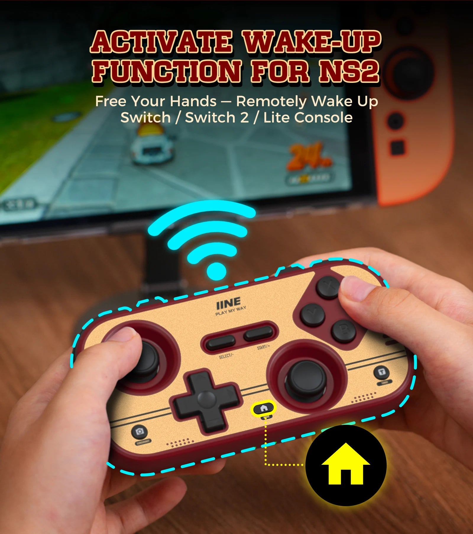 INE Retro Red Pocket Controller - Hall Effect Joysticks, 1000Hz Polling Rate, 6-Axis Gyro, Portable for Switch/PC/Mobile