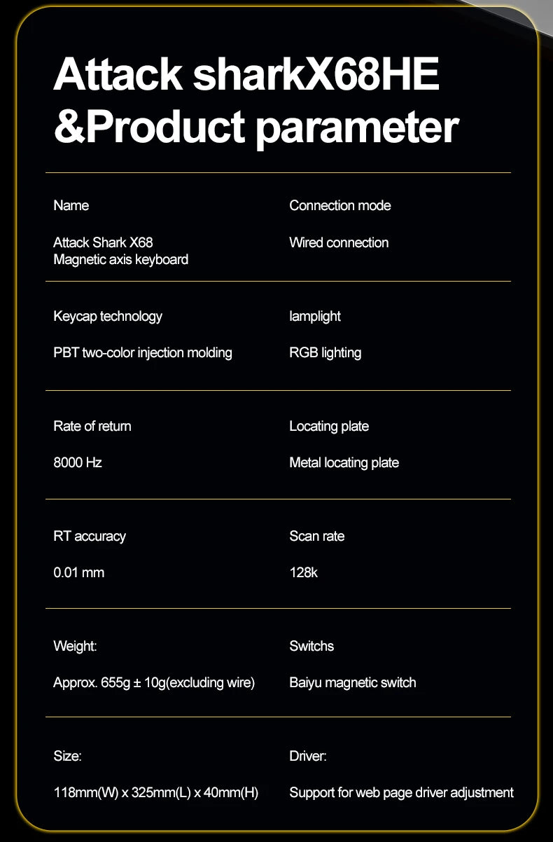 ATTACK SHARK X68HE Magnetic Mechanical Keyboard – Red Switch, Wired, 0.01mm Rapid Trigger, 8000Hz, SOCD/RS, 0.125ms, 128K Rate