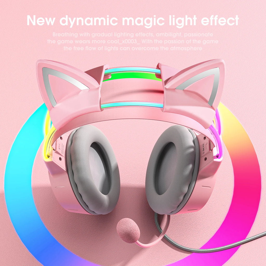 ONIKUMA RGB Gaming Headset – Detachable Cat Ears, Wired, Noise-Canceling Mic, Esports Style