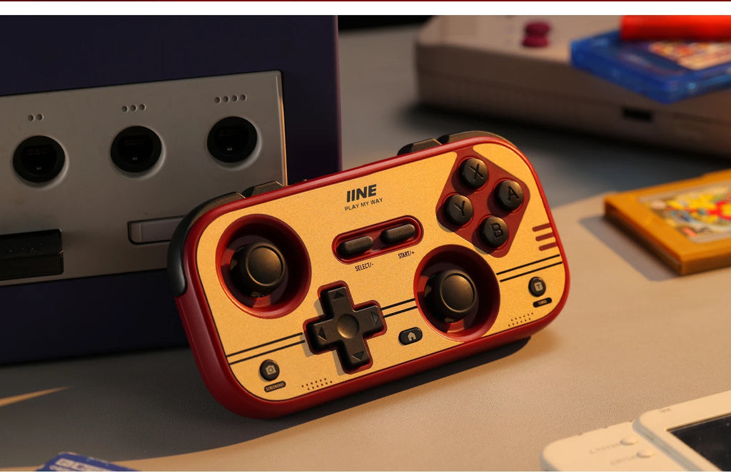 INE Retro Red Pocket Controller - Hall Effect Joysticks, 1000Hz Polling Rate, 6-Axis Gyro, Portable for Switch/PC/Mobile