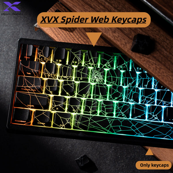 XVX Spider Web Keycaps – OEM Profile, Shine-Through IMD-Tech Keycap Set, 118 Keys, Black Backlight (Keycaps Only)