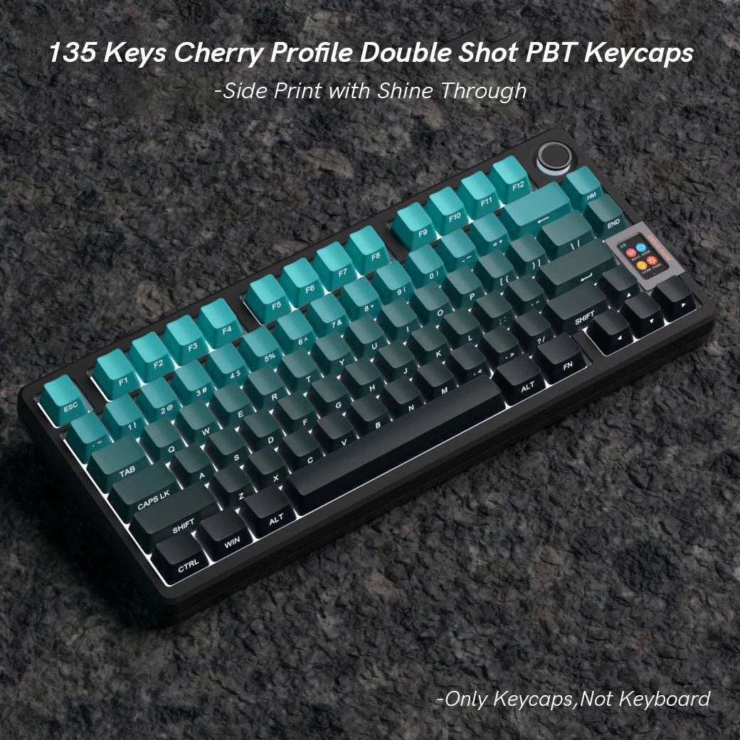 133 Keys Side-Print Shine-Through Keycap Set – Double-Shot PBT, Cherry Profile, for MX Switch Mechanical Gaming Keyboard