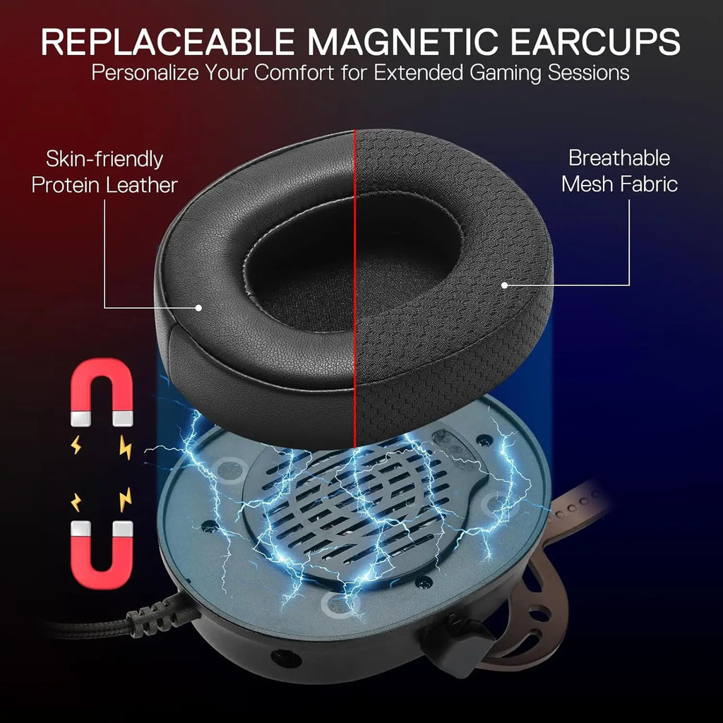 Redragon H730 USB Wired Gaming Headset – 53mm Drivers, 360° Spatial Sound, Detachable Noise-Canceling Mic