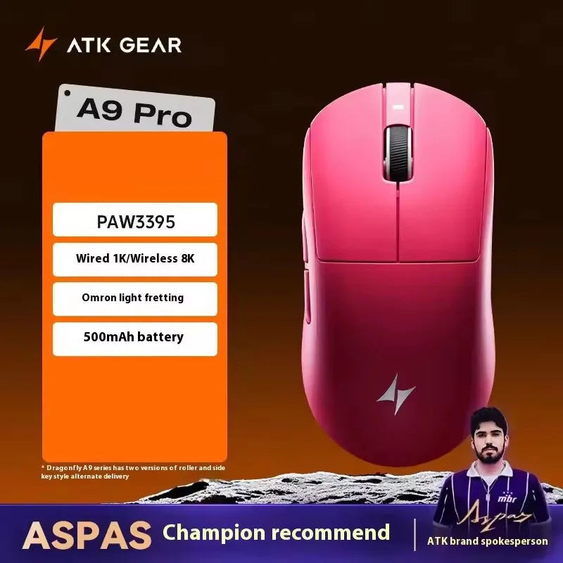 ATK Dragonfly A9 Series Wireless Gaming Mouse – Tri-Mode Connection, PAW3950 Sensor, Nordic 52840 Chip, 8K Polling Rate, 53g Lightweight, for Laptop & PC Gaming