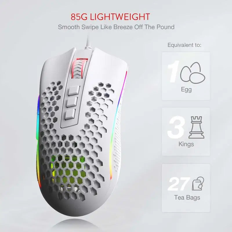 Redragon M808 Storm Lightweight RGB LED USB Gaming Mouse – 12,400 DPI Optical Sensor, 7 Programmable Buttons, Precise Tracking