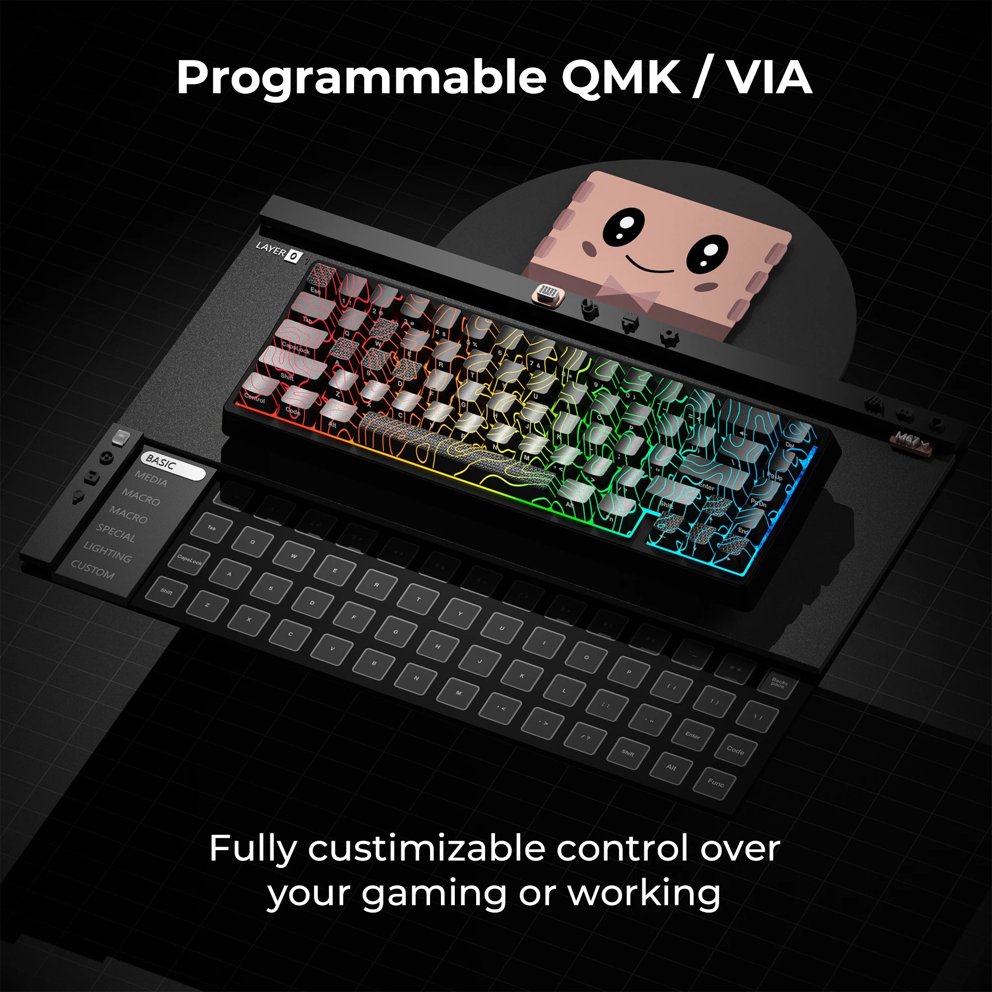 XVX M67 JadeStone Mechanical Keyboard – 65% Layout, IMD-Tech Keycaps, Hot-Swappable, Gasket Mount, Tri-Mode Wireless, Custom RGB
