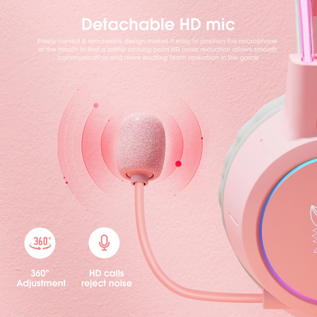 ONIKUMA RGB Gaming Headset – Detachable Cat Ears, Wired, Noise-Canceling Mic, Esports Style