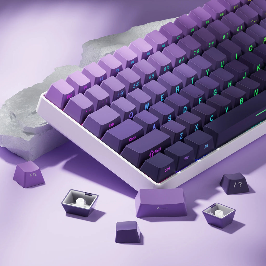 136 Keys Side-Printed PBT Keycaps – Gradient Purple, Double-Shot Shine-Through, OEM Profile, for Gateron MX Switches