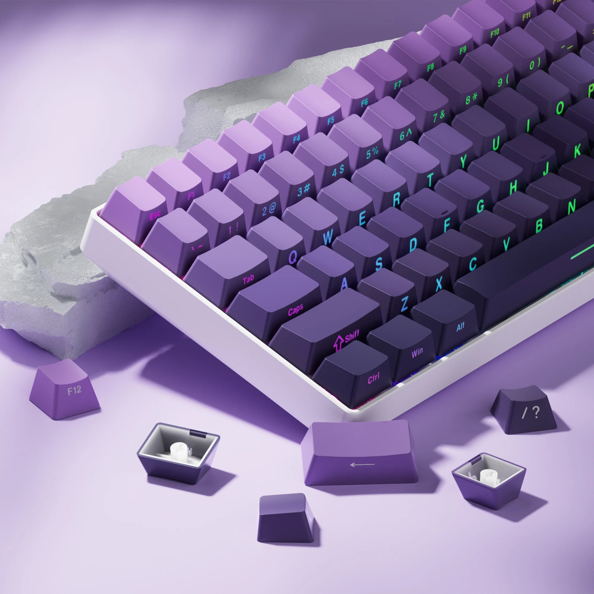136 Keys Side-Printed PBT Keycaps – Gradient Purple, Double-Shot Shine-Through, OEM Profile, for Gateron MX Switches