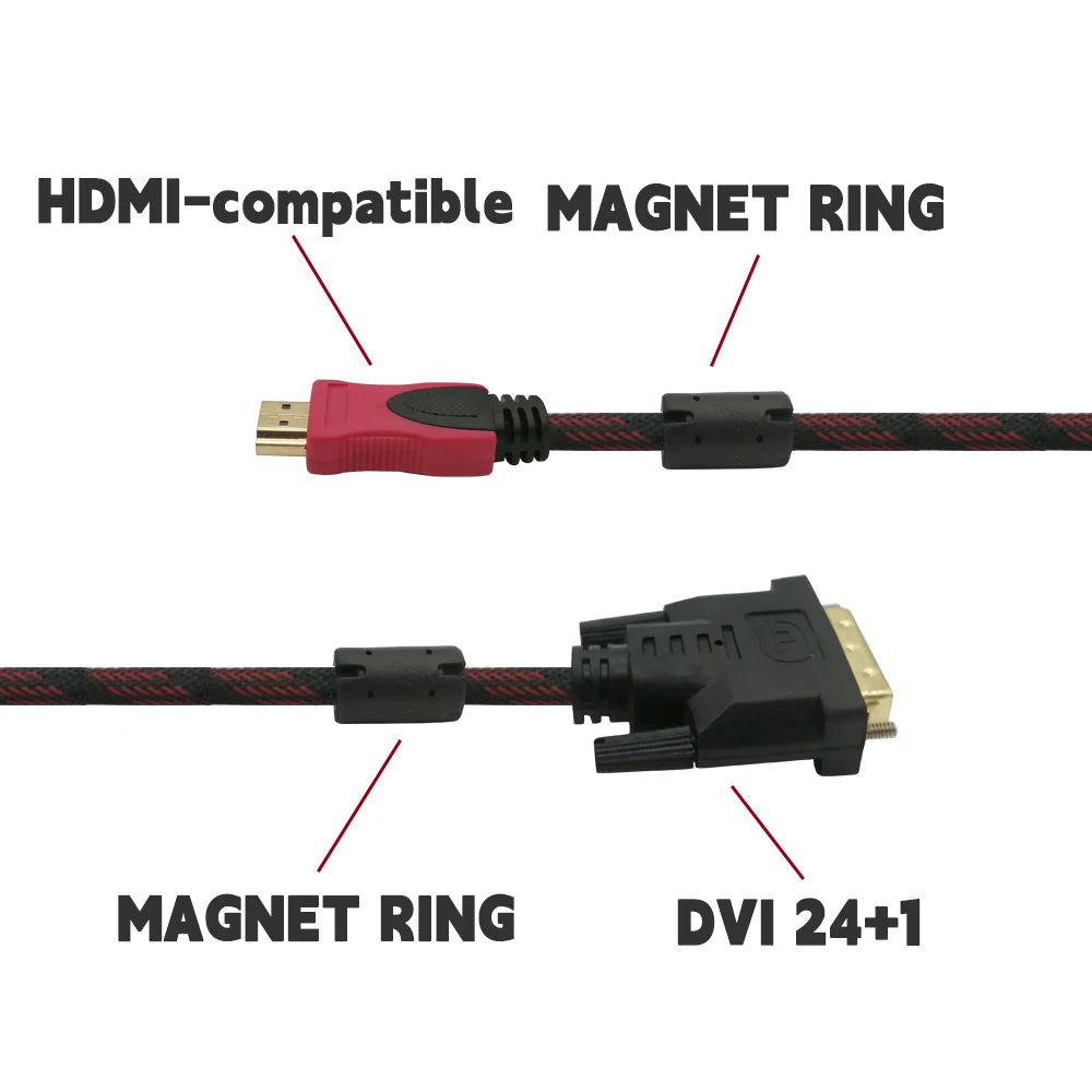 HDMI to DVI Cable – Braided 24+1 to 24+5, 1080P HD Video Connection for Computer, Monitor, TV & Projector