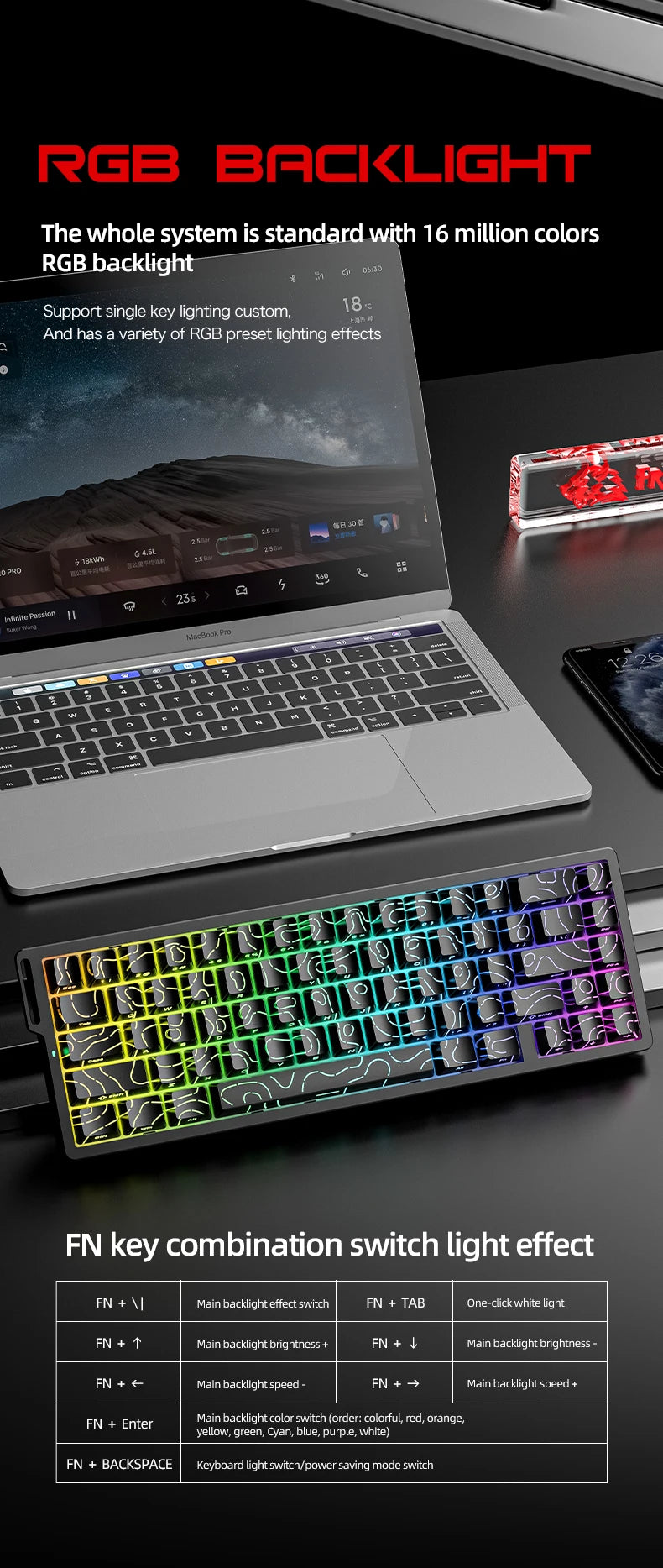Magnetic Switch Gaming Keyboard – Attack Shark X68HE / FreeWolf F68 / F68 Pro, 8K Wired / 1K Wireless, RGB, Rapid Trigger, Hall Effect