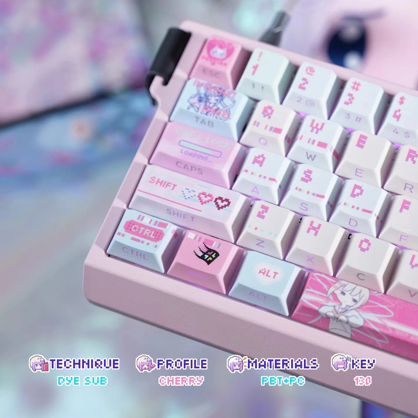 Anime NEEDY Girl Overdose Keycaps – Cute PBT + PC Translucent, Cherry Profile, Custom Keycaps for Mechanical Keyboard Gaming Gifts