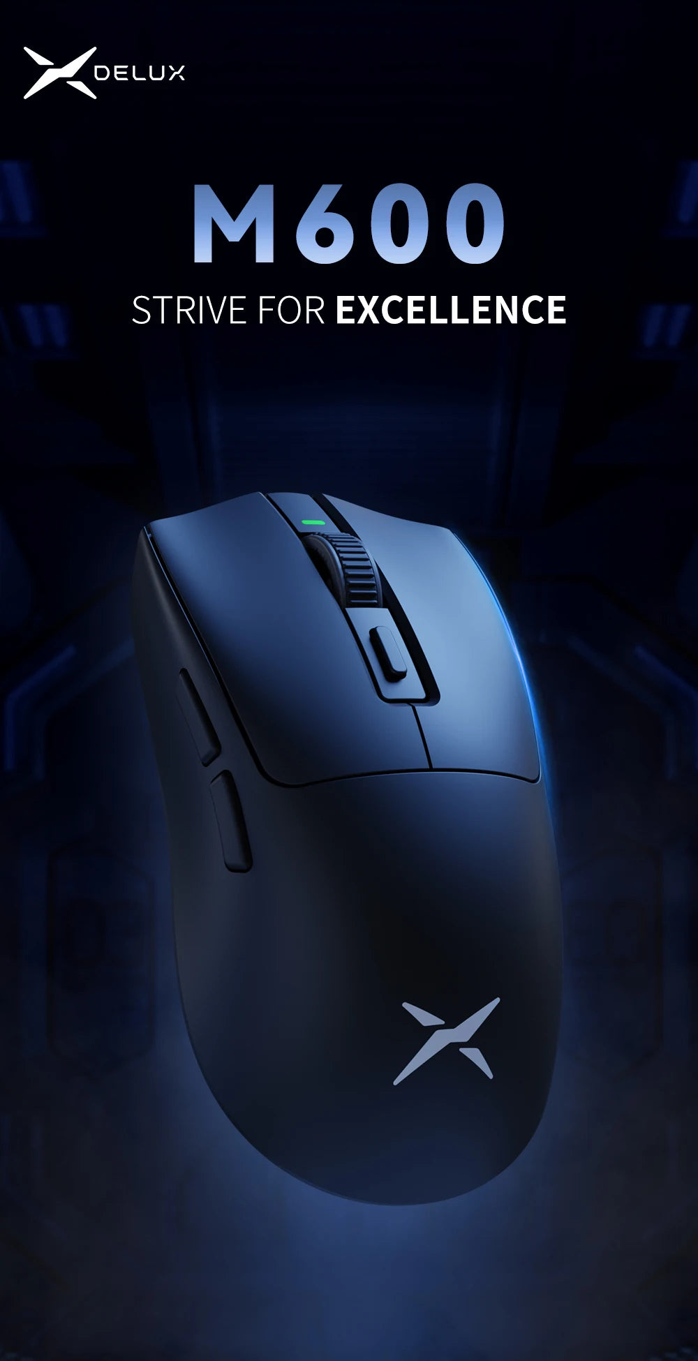 Delux M600 Series Wireless Gaming Mouse – 52g Lightweight, 2.4G Dual-Mode, 26,000 DPI, Macro Support, Rechargeable