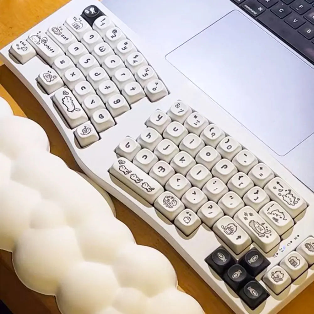 Naught Cat Black & White Keycaps – 140 Keys, MOA Profile, PBT Dye-Sublimation, for MX Switch Gaming Mechanical Keyboard