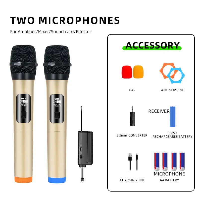 2.4G Wireless Microphone UHF Fixed Frequency 2 Channels Handheld Mic Micphone For Party Karaoke Professional Church Show Meeting