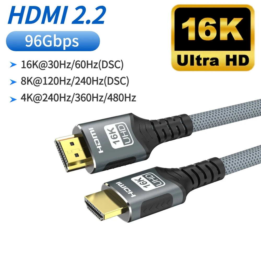 8K HDMI 2.1 Cable – 48Gbps Ultra High-Speed, 4K@120Hz / 8K@60Hz, eARC/ARC, HDCP for PC, Laptop, Projector, HDTV, PS5 (1m/2m/3m)